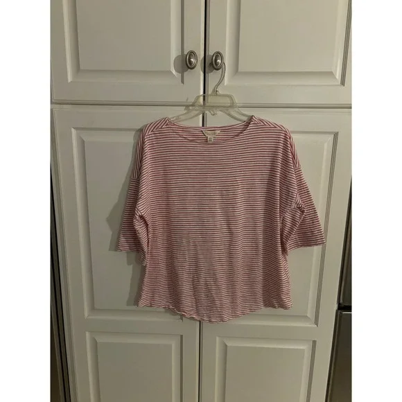 SEASALT CORNWALL Organic Cotton Red Stripe 3/4 Sleeve Relaxed Fit Top US 10 - Picture 1 of 5